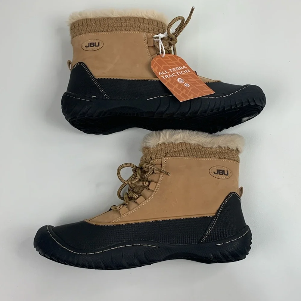 JBU BY JAMBU All terrain boots 9.5 Leather Faux fur Mem foam Tan black NEW NWT